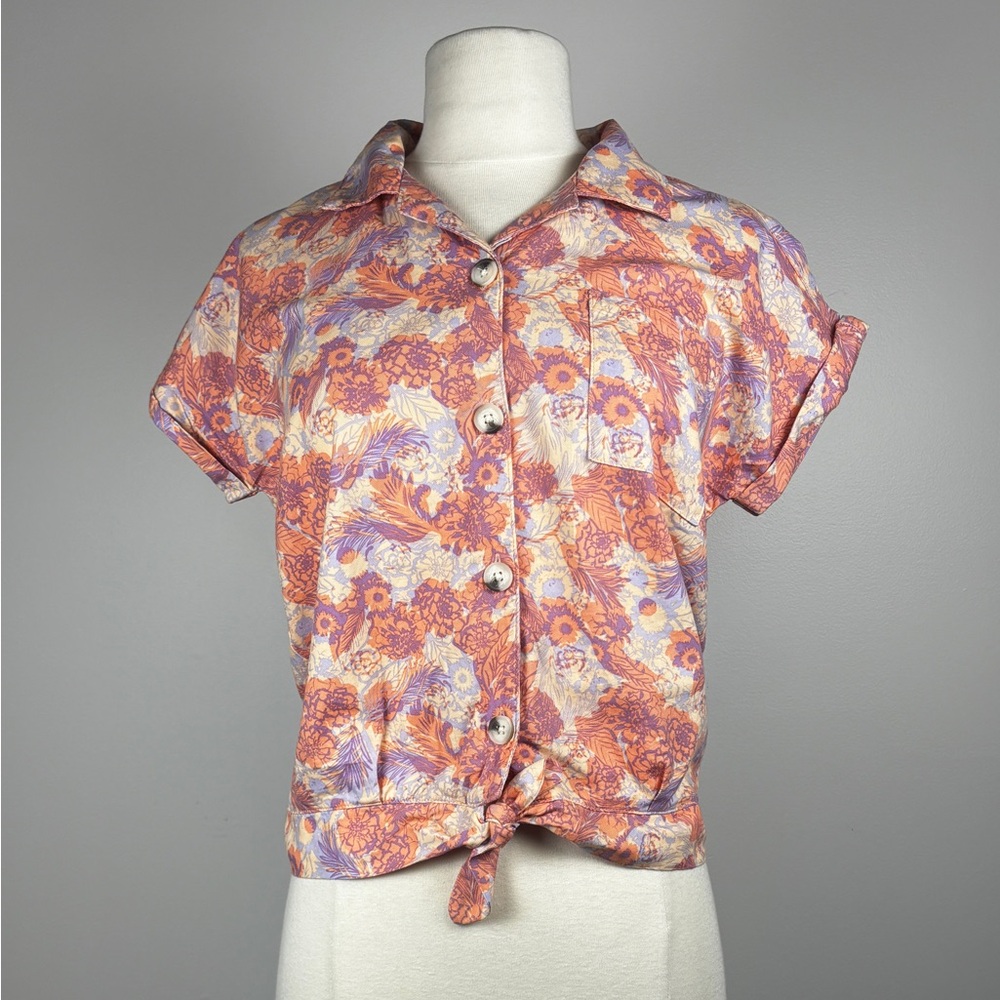 Button Up, Tropical Summer Blouse Short Sleeve